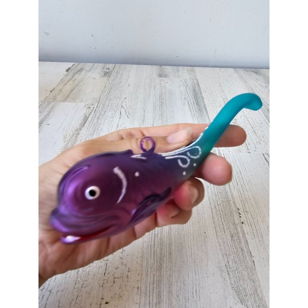 Vintage inge glas fish whale colorful green purple glitter ornament unique Xmas - Picture 4 of 7